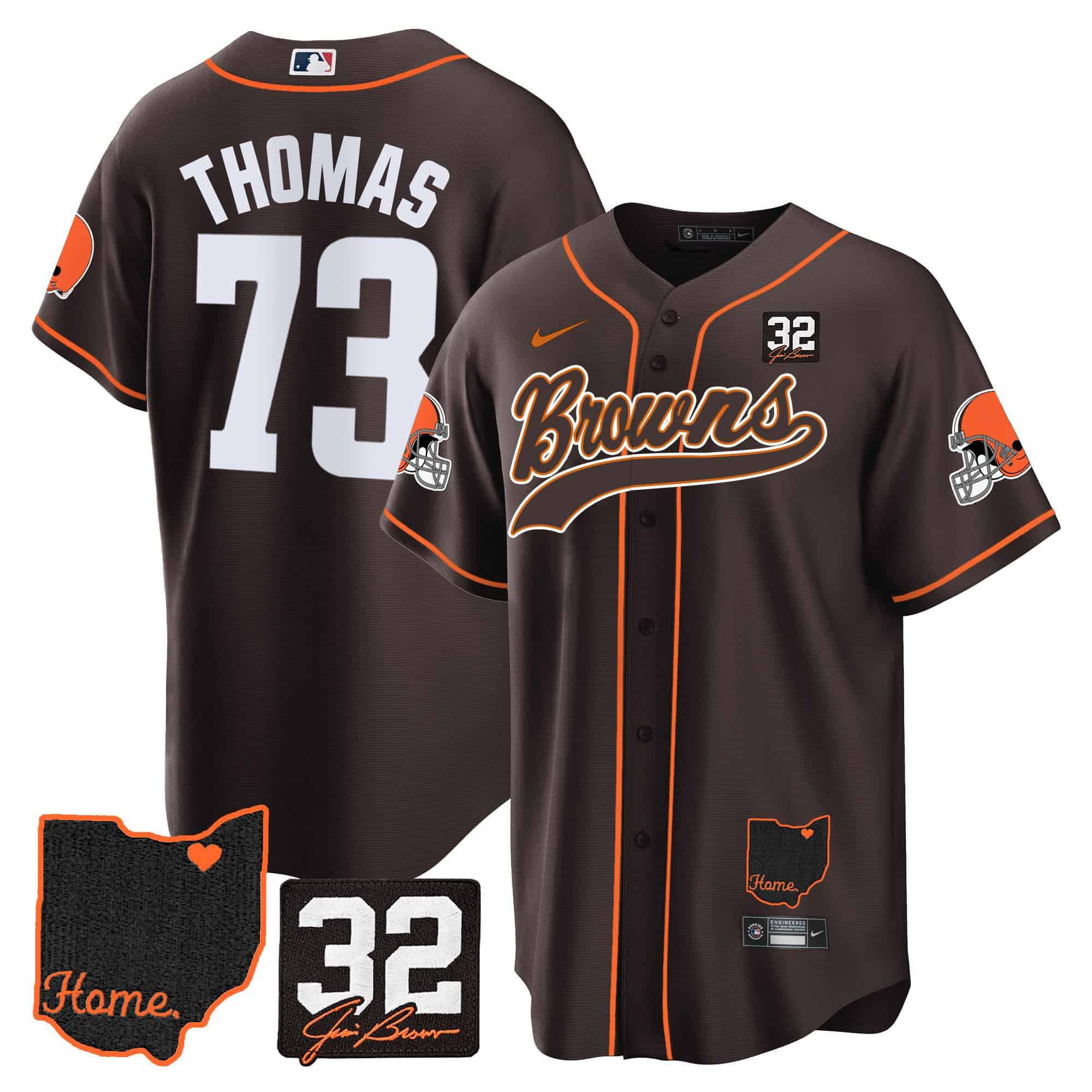 Men Cleveland Browns 73 Thomas Brown Memorial Home Patch Baseball 2024 Nike NFL Jersey style 1